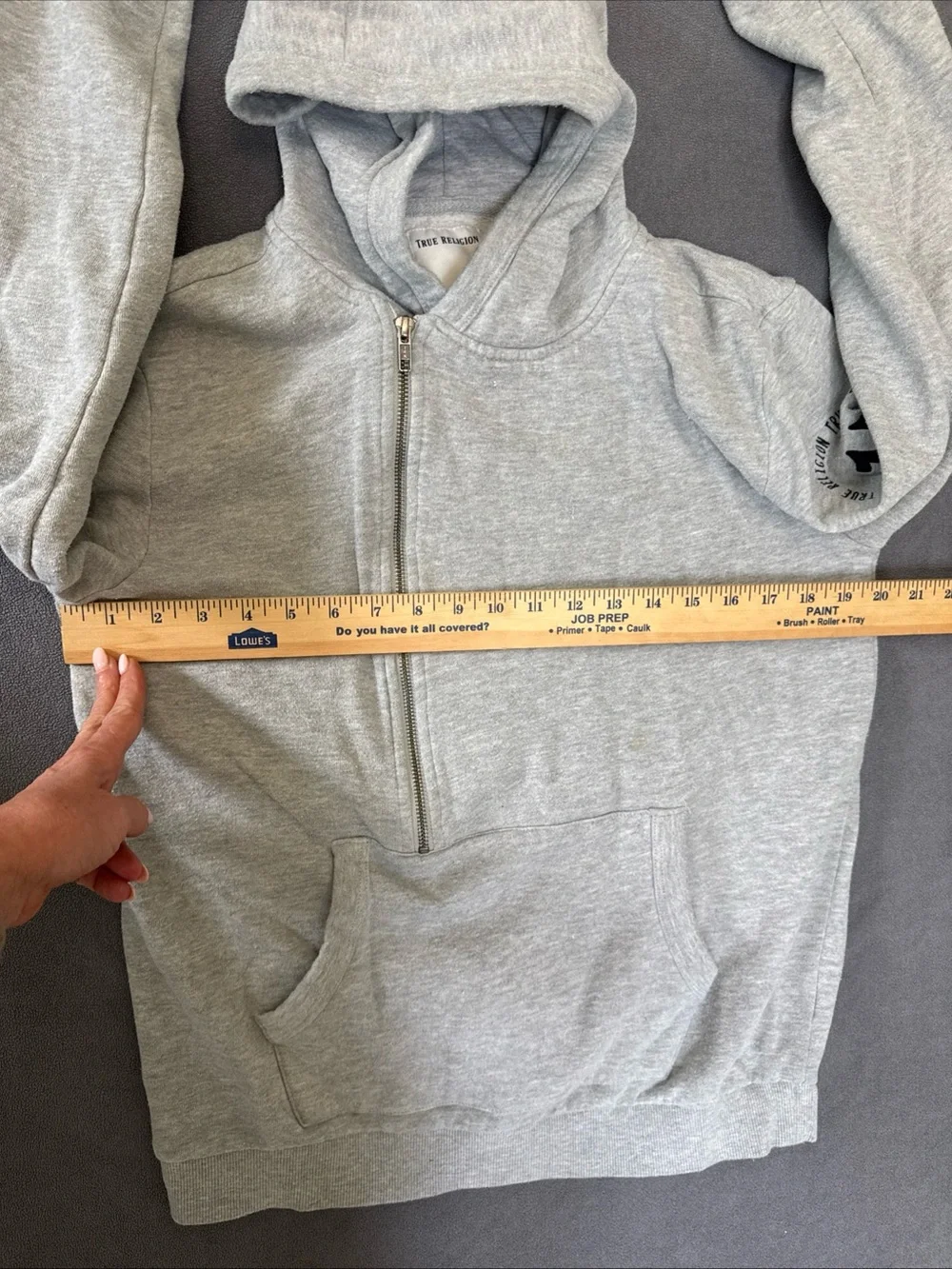 True Religion Light Gray Half-Zip Hoodie with Sleeve Logo Size XL